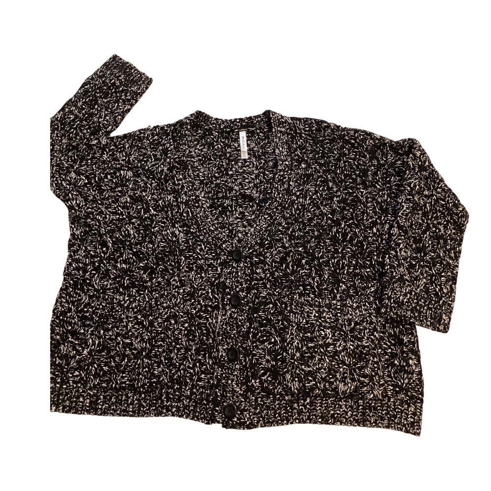 RVCA Black White Speckled‎ Knit Button Front Cardigan Sweater Women Size S